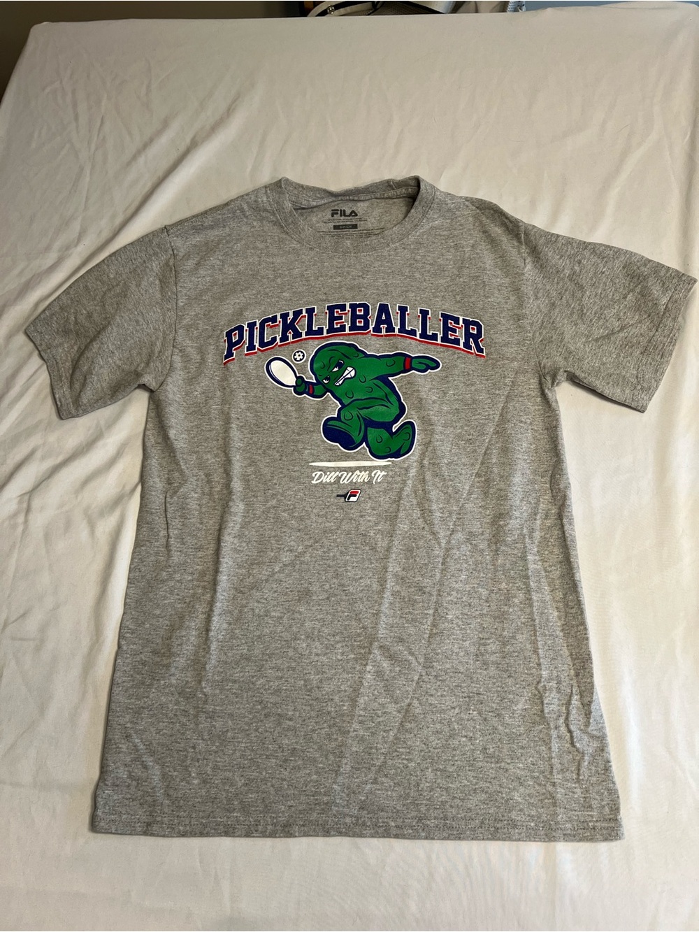 FILA Gray Tee with Blue & Green 'Pickleballer' Graphic